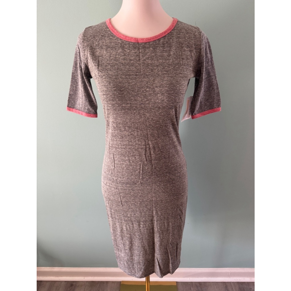 Women's LuLaRoe Julia Dress Size XS Gray with Pink Trim